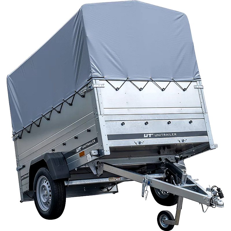 Kippbarer PKW-Anhänger 750 kg mit Hochplane und Zusatzbordwänden