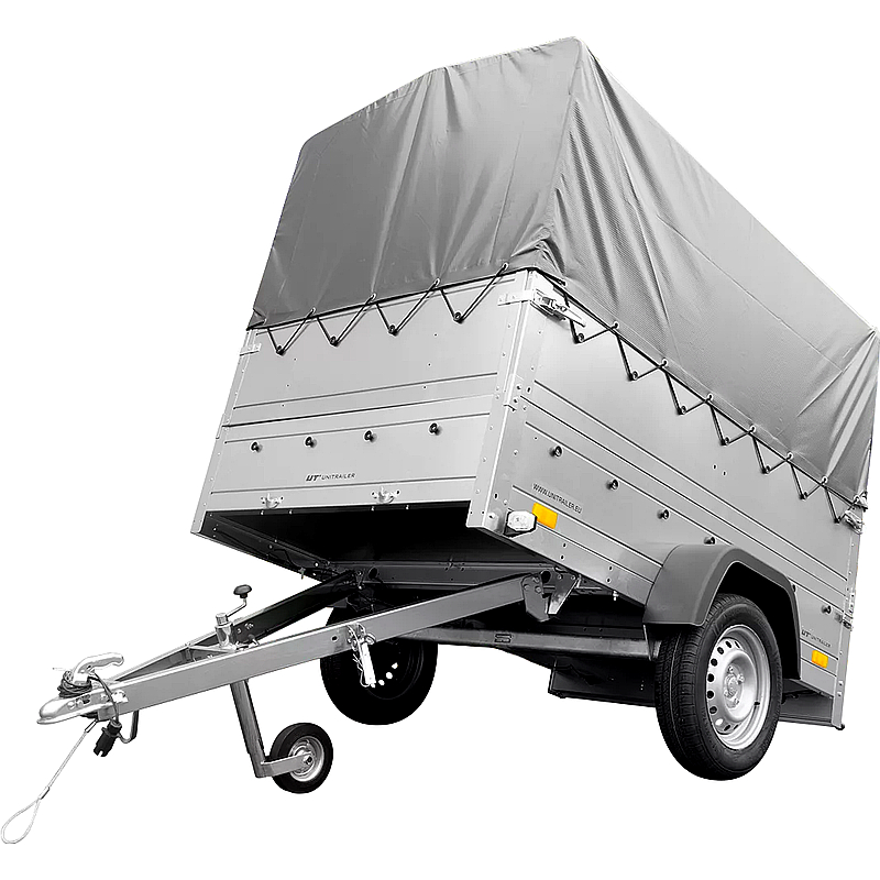 Kippbarer PKW-Anhänger 750 kg mit Hochplane und Zusatzbordwänden