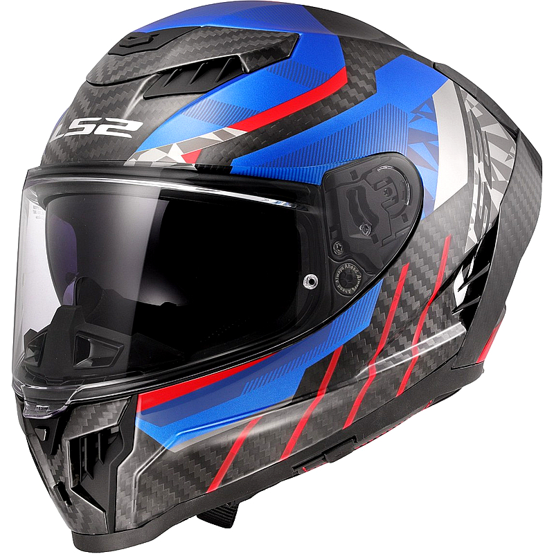 LS2 FF807 Dragon Carbon Integralhelm mit Sonnenblende, Blau/Rot