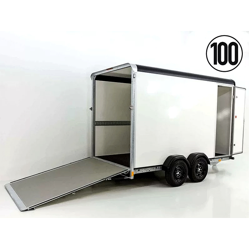 Henra Kofferanhänger Boxvan 2,7t Schwarz/Weiß mit Rampe & Tür