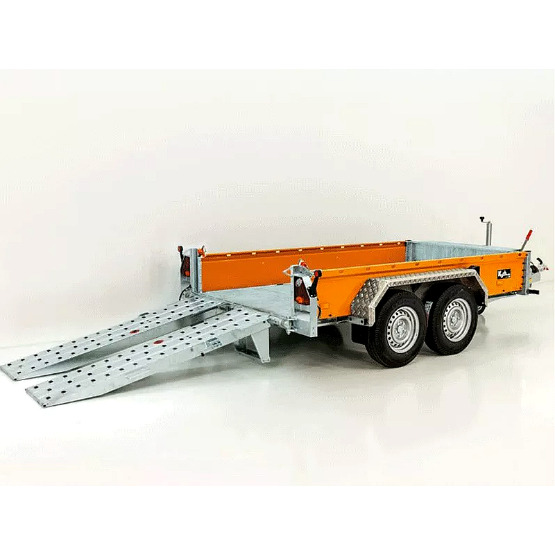 Vezeko Baumaschinenanhänger 3,5t mit Schwenk-Rampen, orange